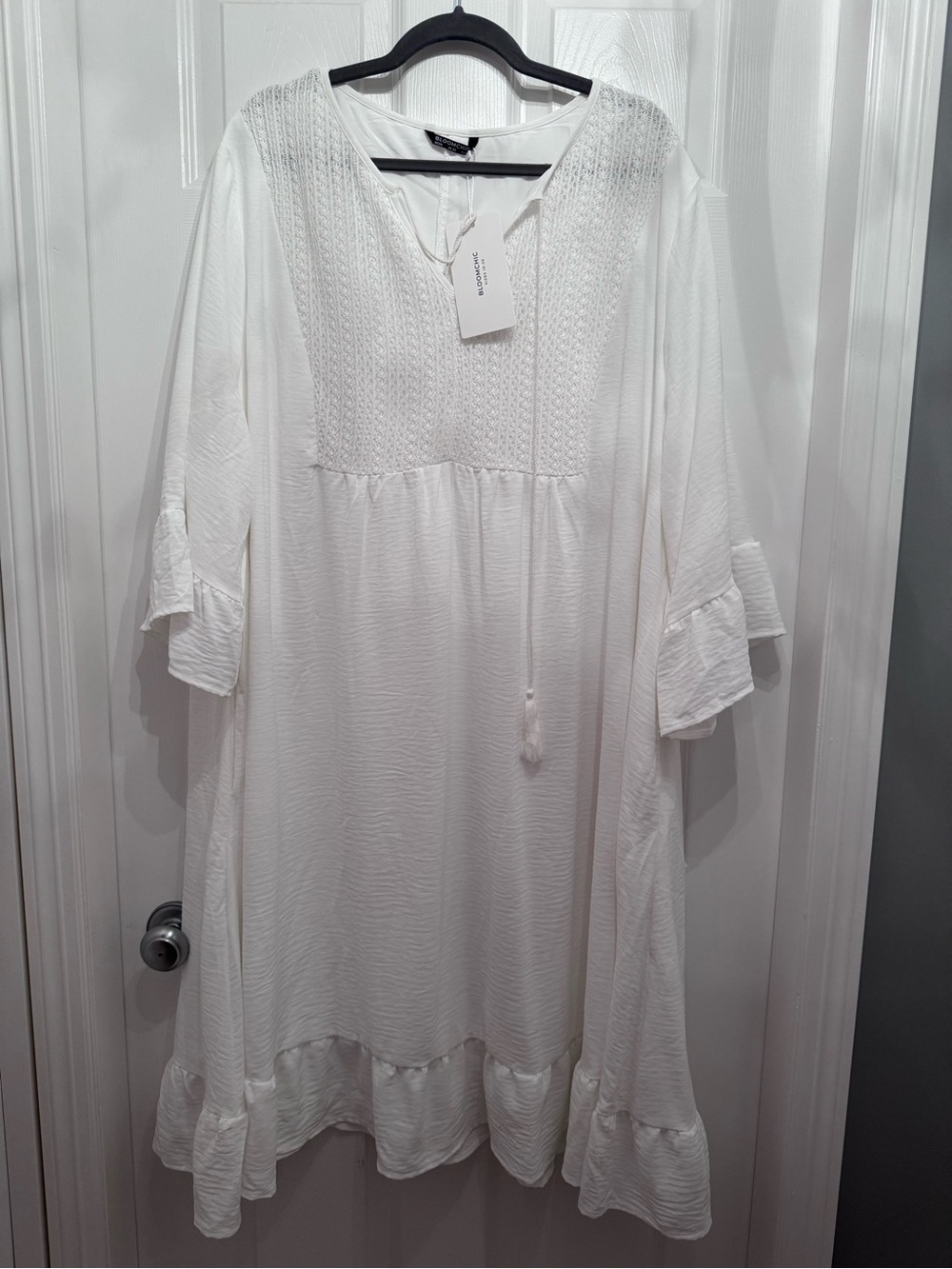 BloomChic White Boho Tunic with Crochet Yoke